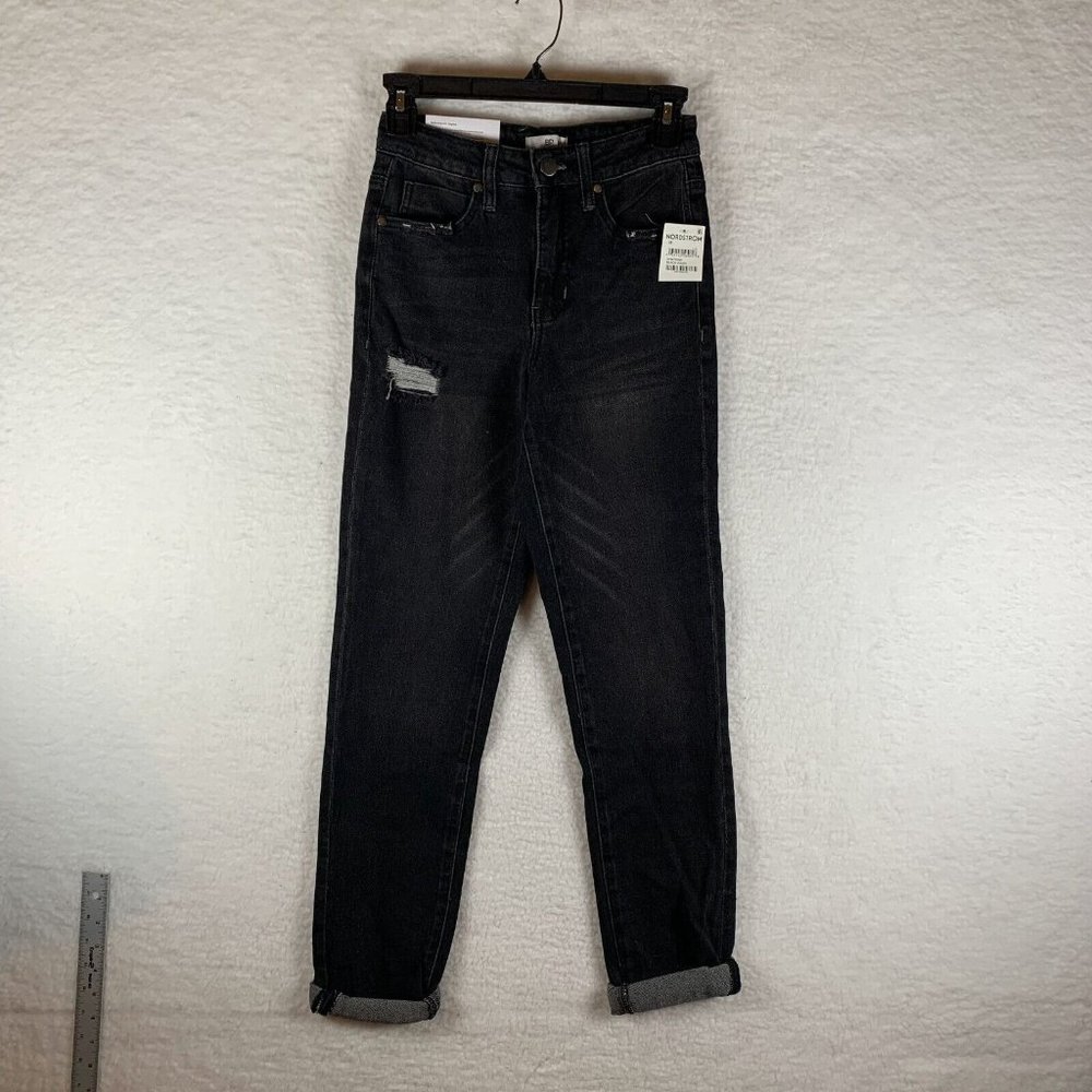Bp. High Waist Ankle Momโ Jeans Women's 25 Black Cotton Mid-Rise Distressed 6359